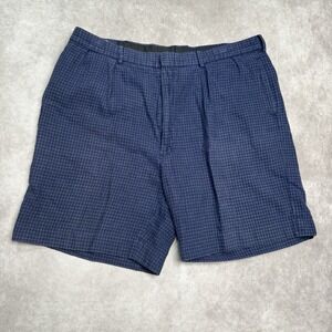VTG Polo Ralph Lauren Mens Linen Cotton Blend Shorts Size 38 Blue Preppy Graph